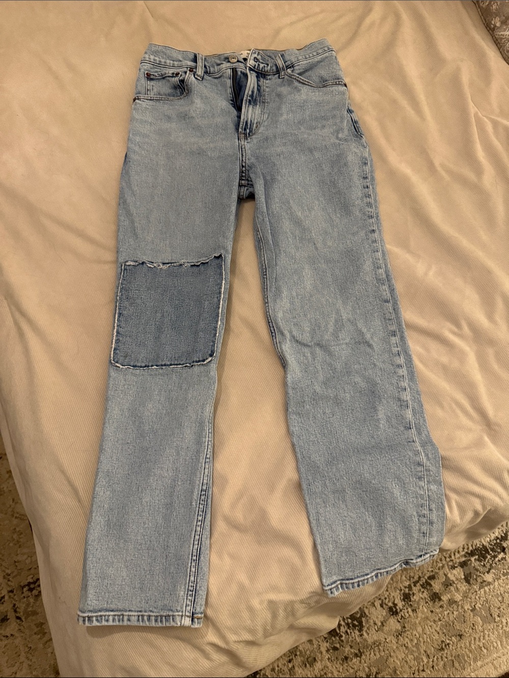 Abercrombie & Fitch Light Blue Straight-Leg Jeans with Knee Patch